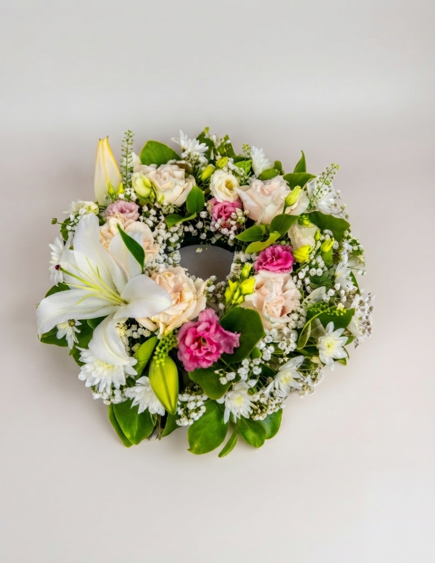 Elegant White Lily Sympathy Wreath