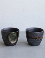 Load image into Gallery viewer, Handpainted Glazed Ceramic Tea Cups Set in Metallic Dark 
